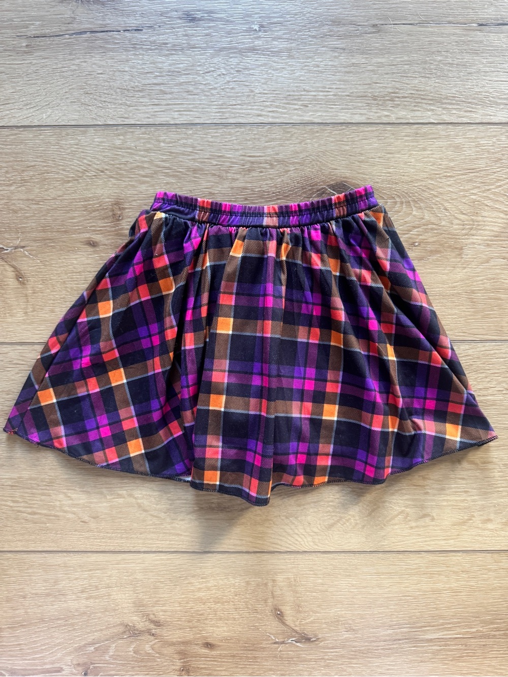 Girls Plaid Skort with Elastic Waistband in Black, Pink & Orange